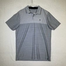 Hurley Polo Shirt Mens Large Gray Striped Golf Short Sleeve Casual Stretch Logo