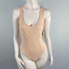 NWT Free People Movement Bare It All Thong Bodysuit M Nude Peach Minimalist