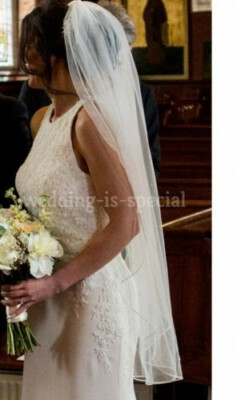 Hochwertiger Diamant weiß Hochzeit Brautschleier 1 Stufe Fingerspitze Satin Rand 42''