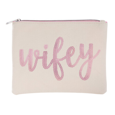 ''Wifey'' Pink Sequined Makeup or Accessory Bag