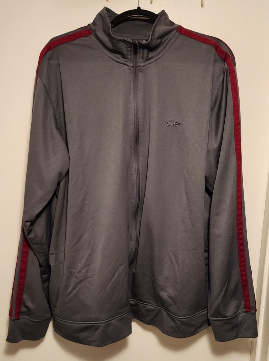 Mens Champion DUO/DRY XL Zippered Jacket Polyester, Dark Gray/Maroon Stripes