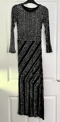 French Connection Maxikleid Langarm Gr. 6 Pailletten Abendkleid Dianna Swirl