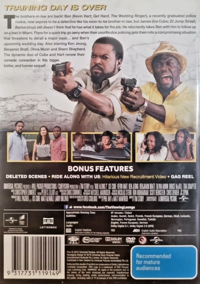 Ride Along 2 (DVD, 2015) Kevin Hart, Ice Cube, Olivia Munn, Ken Jeong
