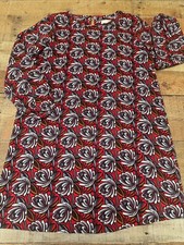 LOFT Shift Dress women's Size Petite S Red Floral Sheath Button Neck Long Sleeve
