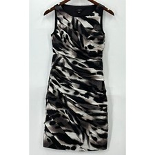 Ann Taylor Womens Dress Animal Print Sleeveless Chiffon Ruffle Black Gray 2