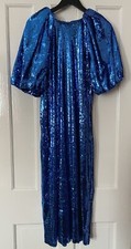 NEW MANGO blue sequin dress with puff sleeves sz.12