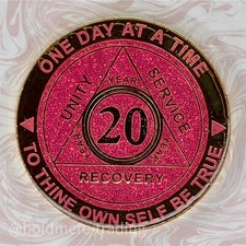20 Jahre Anonyme Alkoholiker Medaillon rosa vergoldet AA N&uuml;chternheit Chip M&uuml;nze