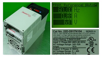 Low Hours Allen-Bradley 22D-D017N104 Power Flex 40P 10HP VFD Tested FRN:2.01