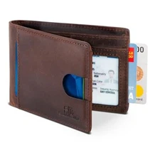 RFID Blocking Slim Bifold Genuine Leather Minimalist Front Pocket Wallet for Men