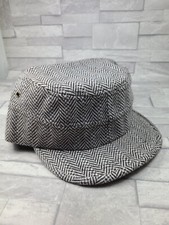 Mens Train Driver Cap Hat Grey Military Wool One Size Herringbone Peaked BNWT