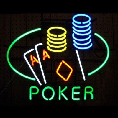 Poker Double Aces 17'' Neon Sign Lamp Light With Dimmer Business Glass Beer VY