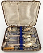Vintage / Antique Silver Plate Flatware Lot w/ Small Chest or Box ~ Misc. Items