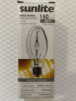 Sunlite, 150W, Metal Halide, MH150/U/MED, ED17, Clear Bulb.