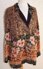 Carole Little -Sz 4 S German Art-to-Wear Rayon Storybook Floral Scene Jacket