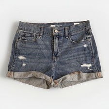 Old Navy Women  s Boyfriend Denim Shorts Sz 6 Mid Rise Distressed Cuffed Blue