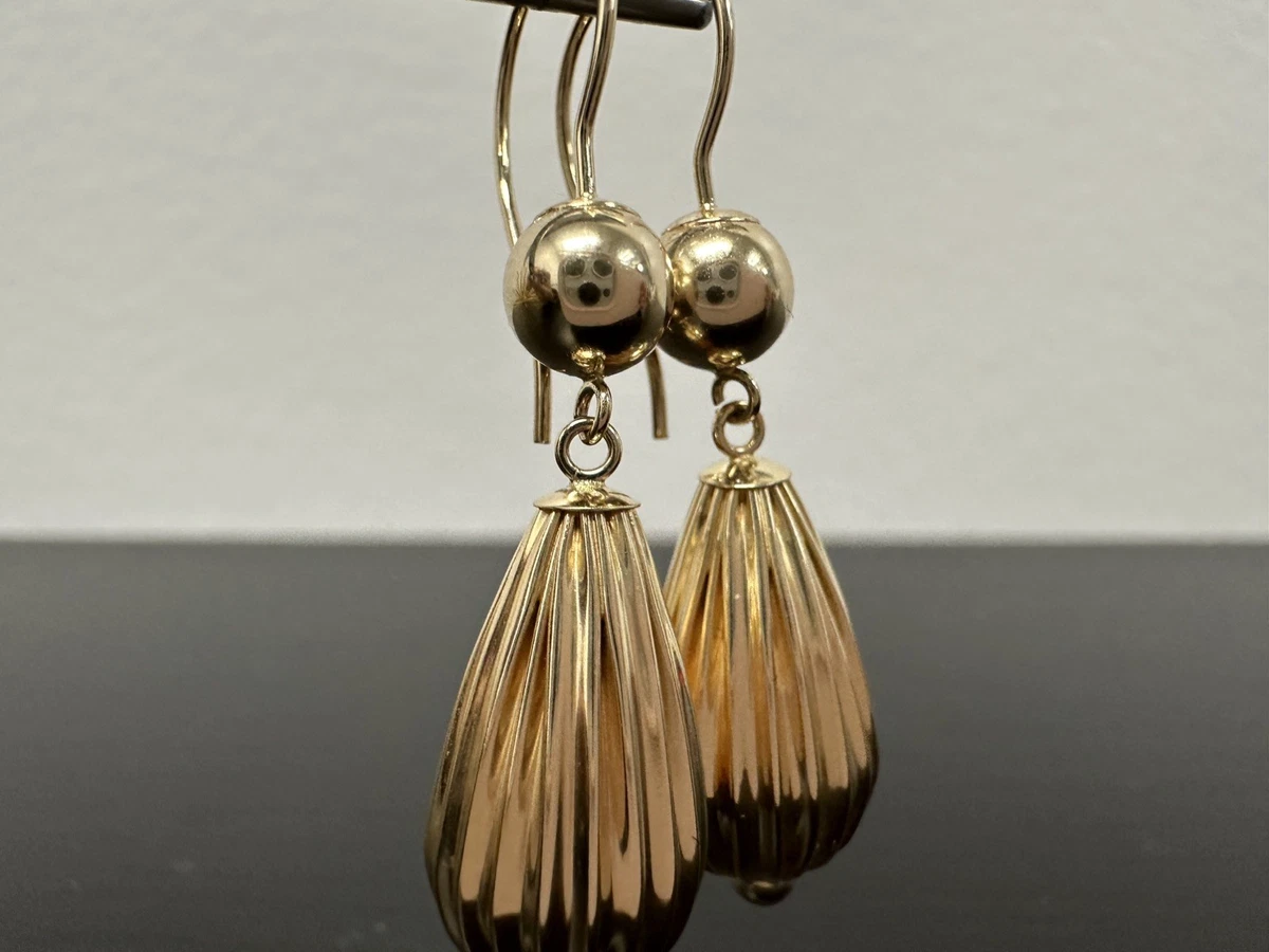 Vintage 14K Italy Yellow Gold Drop Dangle sphere modernist Earrings Estate
