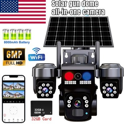 Solar Battery Powered Wireless WiFi Pan/Tilt Home Outdoor Security Camera System