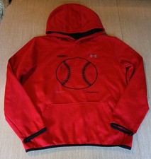 Boys YXL Under Armour Red Baseball Workout Athletic Hoodie Sweatshirt Flc. Lined