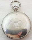 ANTIQUE 18s STERLING SILVER KEY WIND ENGRAVED EAGLE HUNTER POCKET WATCH CASE