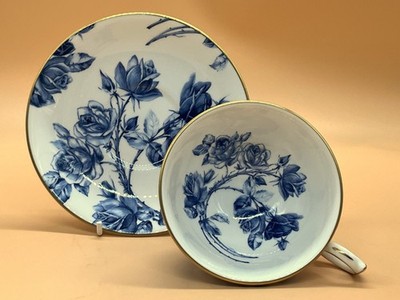 Aynsley China Athen Form Elizabeth Rose Blue Design Teetasse & Untertasse Duo.