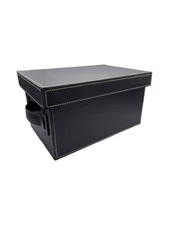 Large Brown Faux Leather Lidded Storage Box with Handle