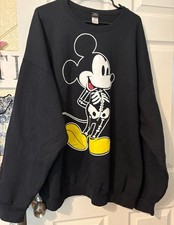 Disney Mickey Mouse Graphic Print Black Crewneck Pullover Sweatshirt unisex  2XL