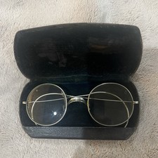 Antique Vintage Round Wire Eyeglasses Spectacles with Original Case
