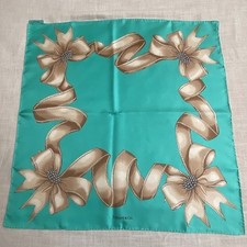 Tiffany Co Tiffany Blue and Beige Ribbon Design Silk Scarf Hand-rolled NEW