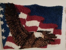 Handmade Handcrafted Latch Hook Rug Eagle  American Flag Pattern Home Decor