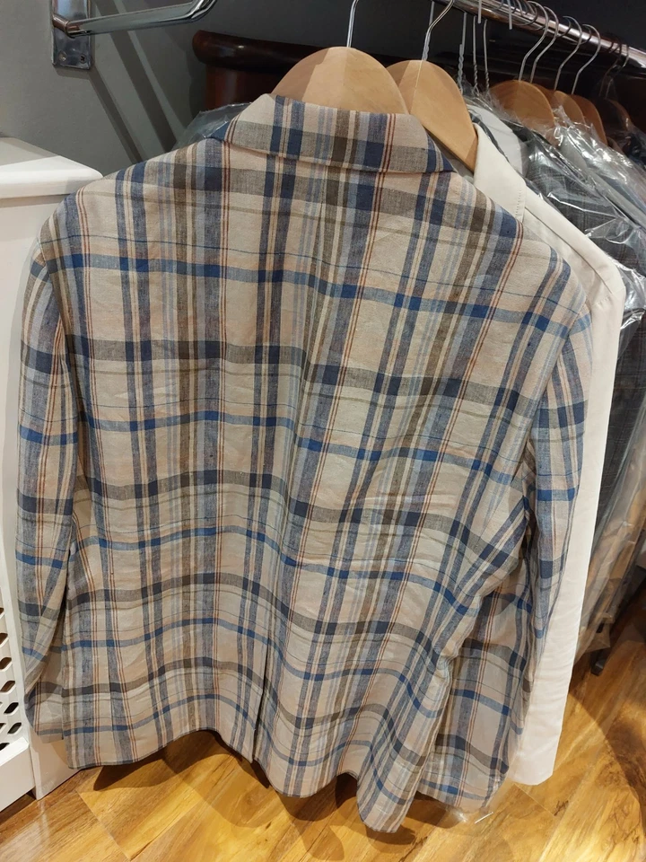 Lauren RALPH LAUREN 100% LINEN Summer Jacket Size 42R Tan/Blue NEW + Tags - Image 2 of 4