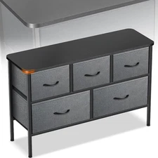 Dresser for Bedroom with 5 Drawers 5 Storage Drawers Organizer Unit Curved Grey
