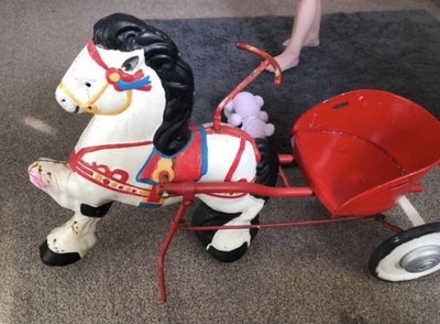  50er Vintage Pferdewagen Tretauto Sebel Mobo Toys Pony Express Tretspielzeug 