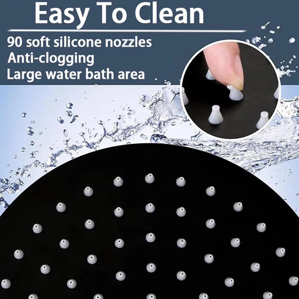 Cabezal de ducha de lluvia redondo negro mate de 8 pulgadas de acero inoxidable ducha de alta presión H Foto 3 de 4