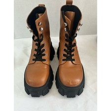 Marc Fisher LTD Happy Leather Boots Lace up Combat Tan Size 5.5