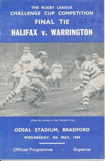 RUGBY LEAGUE PROGRAMME CHALLENGE CUP FINAL 1954 REPLAY Warrington v Halifax