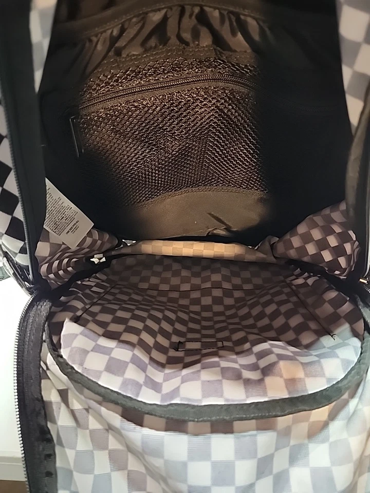 Mochila unissex Vans Alumni Pack quadriculada preta/branca para laptop usada - Imagem 2 de 4