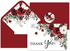 24Pcs Rose Pinecone Thank You Cards with Envelopes and Stickers Red White Rose..