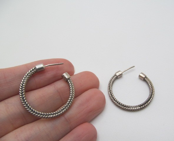 925 Sterling Silver Solid Foxtail Braided 3mm Hoo… - image 1