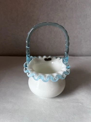 Vintage Fenton Aqua crest Basket Original Label