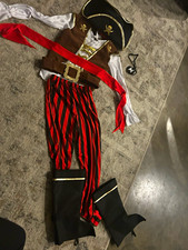 Pirate Costume Set Size M Polyester Belted w/ Tricorn Hat Pants Boot Covers