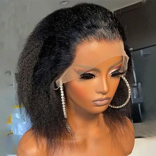 Kinky Straight HD Lace Frontal Edges Curly Wig Short Bob Remy Human Hair Wigs