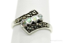 Vintage Paua Abalone Shell Inlay  Marcasite Sterling Silver Ring - Size 8