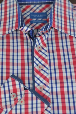 Haines & Bonner Men's Red Blue & White Check Cotton Casual Shirt M Medium