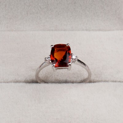 Cushion Cut Natural Orange Sapphire Engagement Ring 925 Sterling Silver  Ring