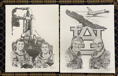 STS-2 & STS-4 SPACE SHUTTLE CREW ARTIST DAVID UNDERWOOD 2 TOTAL  16 X 20 PRINTS