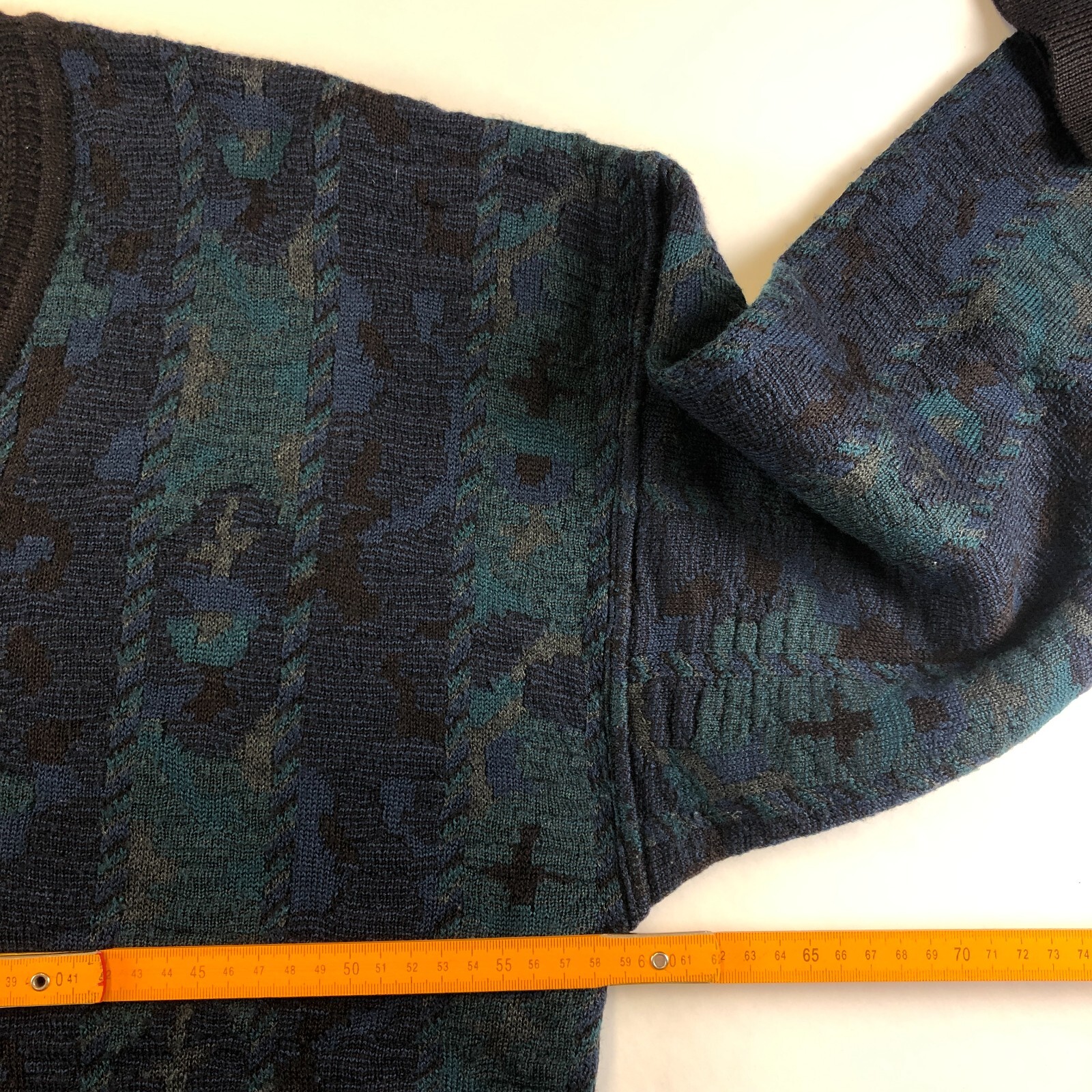 Vintage 90s Wool mix Abstract knitted blue green jumper pullover L image 5