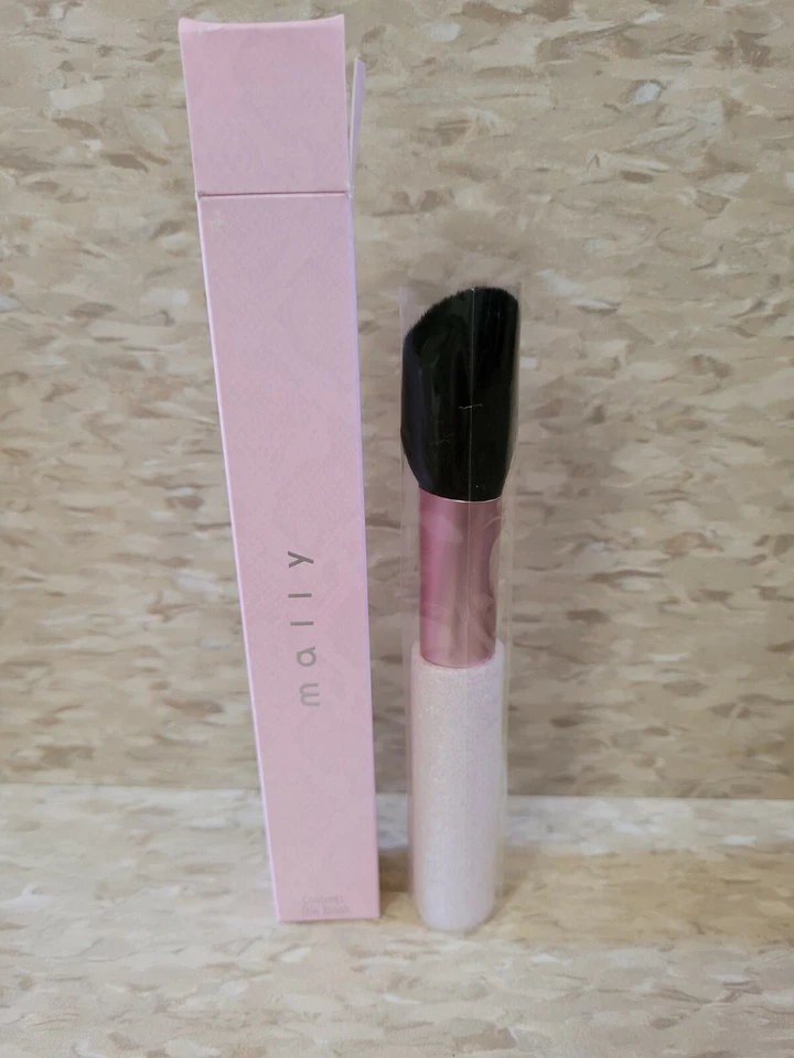 Cepillo de rubor en ángulo MALLY 6,5" total 1,5" cabeza de cerdas negras mango de metal rosa nuevo en caja Foto 2 de 2