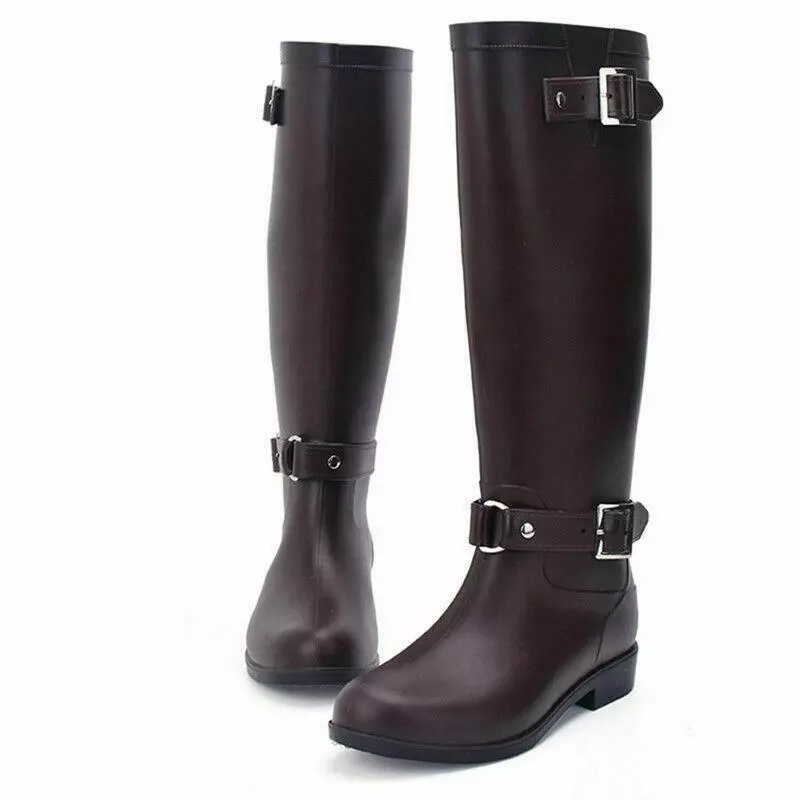 Womens Rain Boots Zipper Knee High Waterproof British Adult Rain