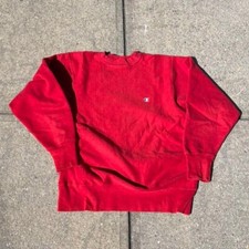 Vintage 80s Champion Reverse Weave Crewneck Red Blank Sweater Large Made In USA
