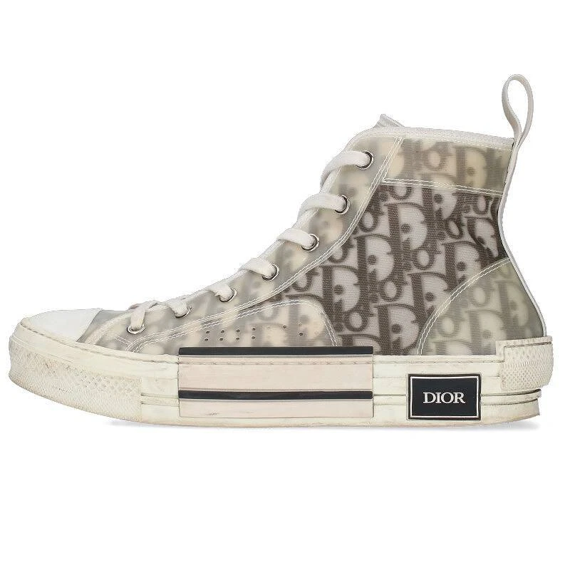 Dior #5 Size 41 Oblique All Over Pattern High Cut Sneakers White